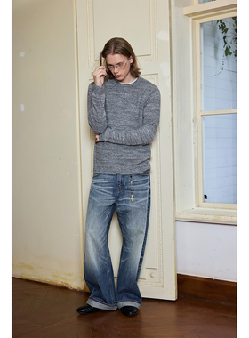 Ntalk 14.5oz橙边赤耳青光蓝真牛皮牌水洗复古小A字版型牛仔裤