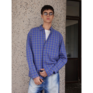 NTALK 撞色格子泡泡纱复古慵懒风肌理感纯棉翻领衬衫