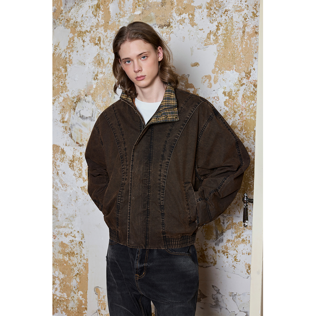 Ntalk 巴伯尔工艺重磅经纬竹节面料水洗复古肌理感巴恩风夹克外套