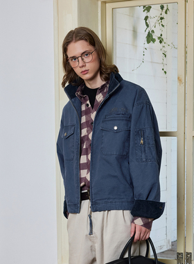 Ntalk 380克单股珠帆靛蓝法工蓝重磅水洗做旧复古底特律夹克外套