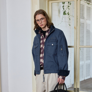 Ntalk 380克单股珠帆靛蓝法工蓝重磅水洗做旧复古底特律夹克外套