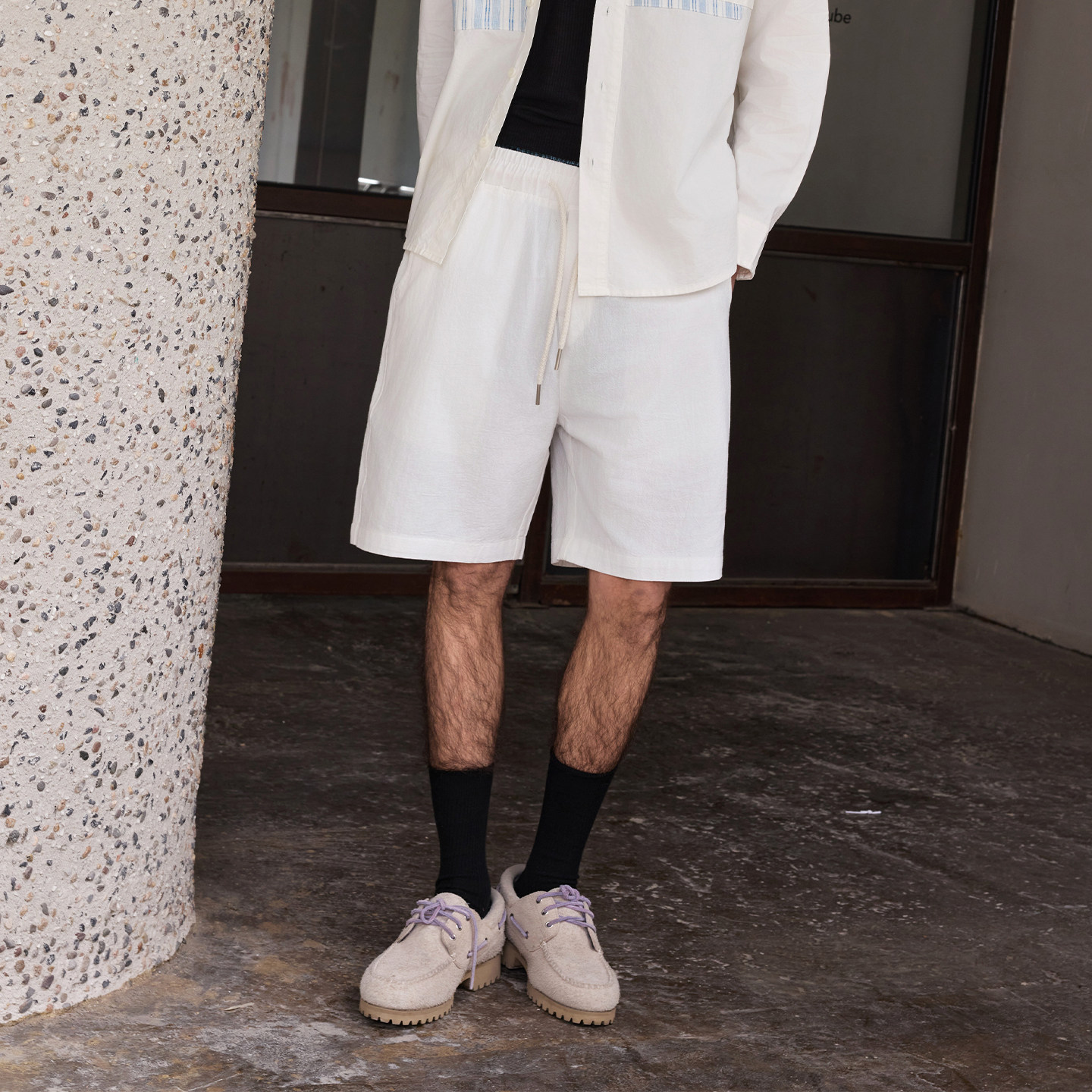 NTALK 简约纯色透气亲肤弹力宽松基础短裤