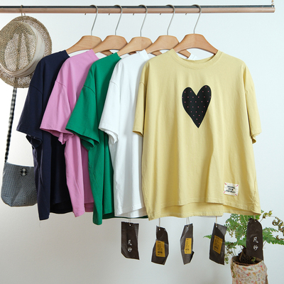 日系文艺爱心印花短袖T恤上衣
