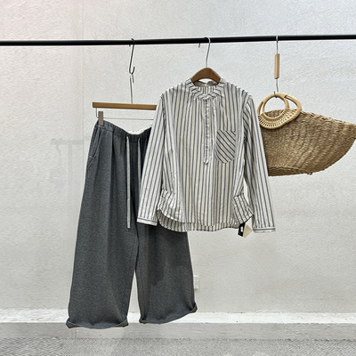 宽松文艺范套头长袖棉衬衫