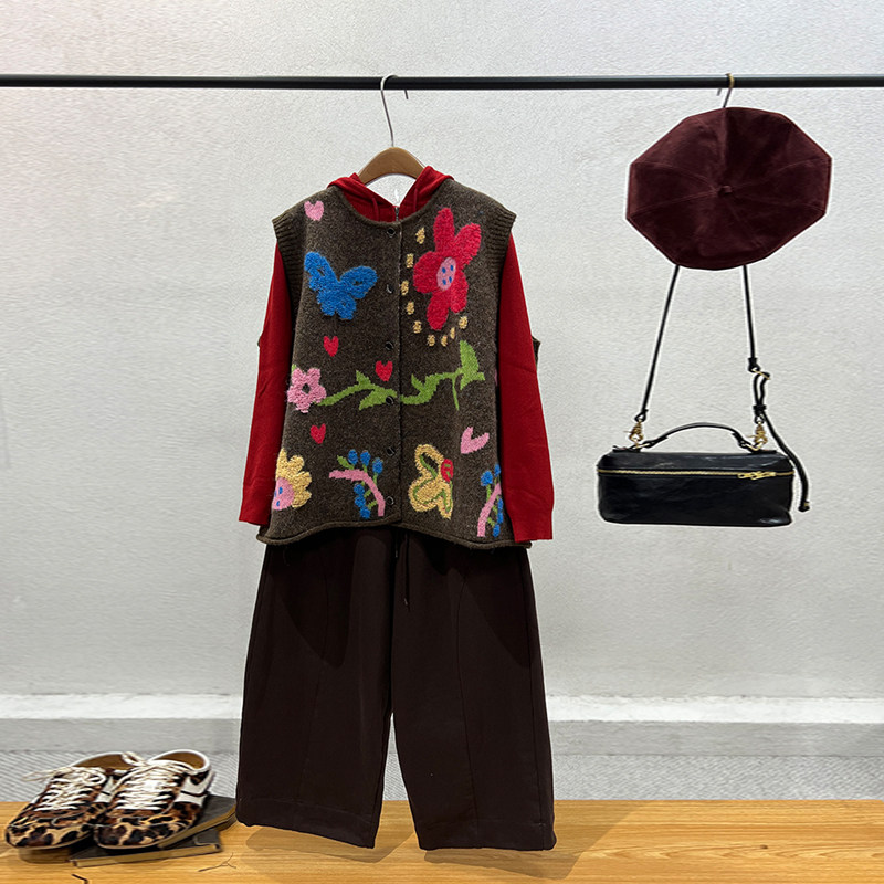 腈纶单排扣圆领开衫针织马甲