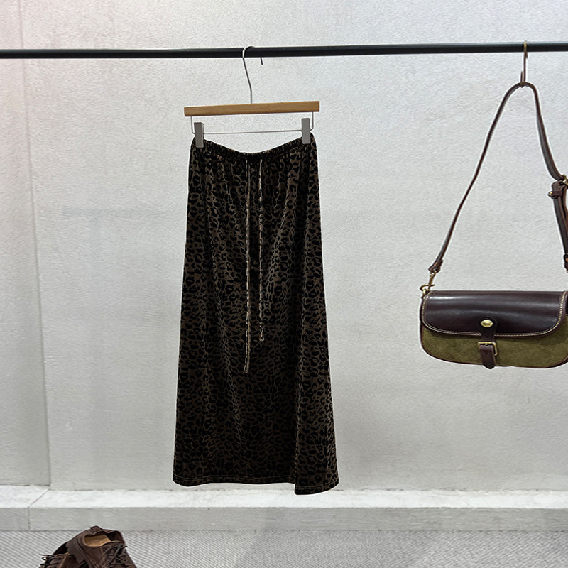 一七然秋季新款仙女系娴雅减龄开衩豹纹图案松紧腰系绳过膝半身裙,女装/女士精品,半身裙,淘宝优惠券,粉丝福利购,淘宝优惠卷