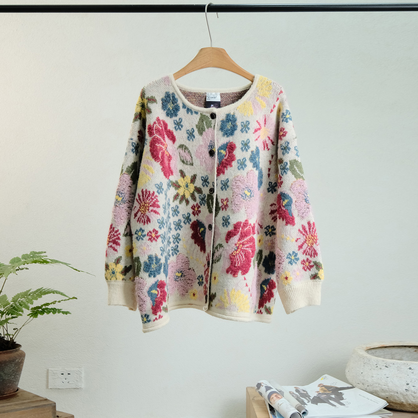 单排扣减龄气质宽松百搭开衫毛衣