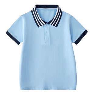 夏季男童短袖Polo衫中大小学生校服儿童白色翻领T恤女童毕业班服