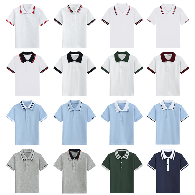 男童polo衫短袖中小学生夏季校服儿童翻领白色T恤女大童毕业班服