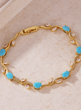 2026款时尚蓝松锆石精致花朵叶子手链甜美ins手环百搭郁金香手饰