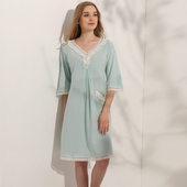 罗丝美2020春夏新款 10014 棉 Rosemaid 莫代尔中袖 V领镶蕾丝睡裙