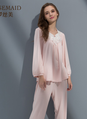 Rosemaid罗丝美莫代尔棉女士居家服V领镶蕾丝套头长袖衣裤套18245
