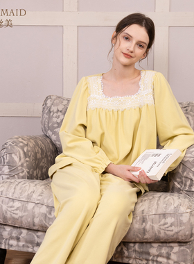 罗丝美2025秋冬新款15255舒棉绒法式方领高级感套头长袖睡衣套装