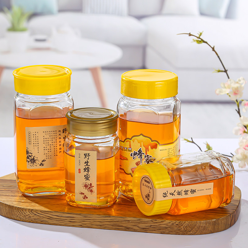 八角蜂蜜瓶专用1斤2斤高档密封方形玻璃瓶装防霉储物带盖子果酱罐
