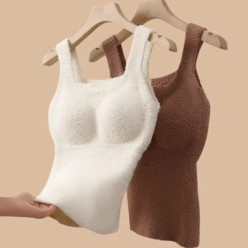 带胸垫加绒吊带背心羊羔绒