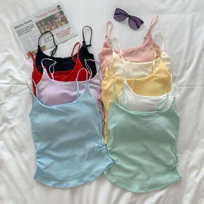 新款纯欲甜辣设计感褶皱吊带