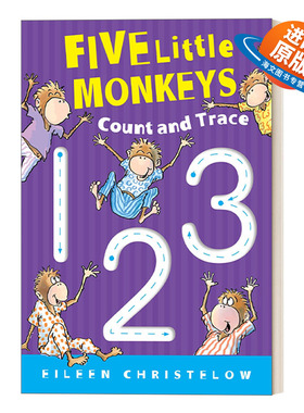英文原版绘本 Five Little Monkeys Count and Trace 五只小猴子学数数 纸板书 英文版 进口英语原版书籍