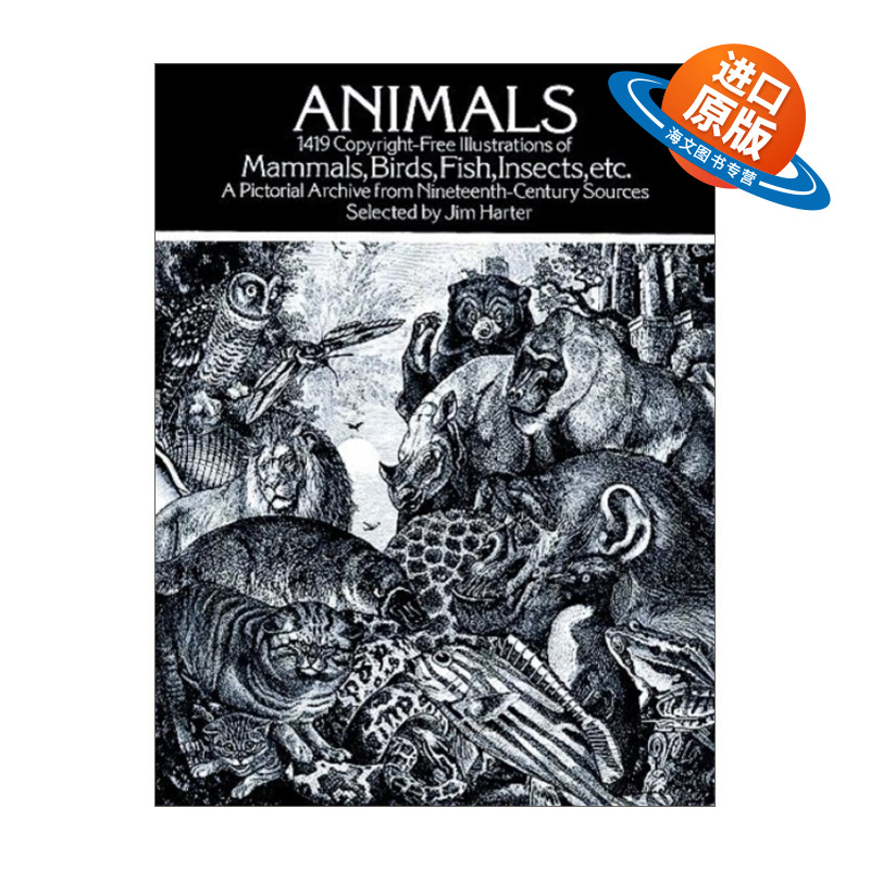 英文原版 Animals 动物插画 哺乳动物 鸟类 鱼类 昆虫等插图 Jim Harter 英文版 进口英语原版书籍