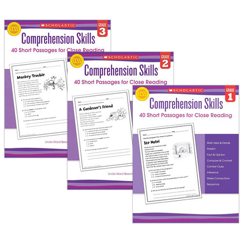 英文原版 Comprehension Skills 40 Short Passages for Close Reading 学乐阅读理解技巧1-3年级 3册 英文版 进口英语原版书籍