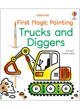 英文原版 Usborne First Magic Painting Trucks and Diggers 神奇涂色书 卡车和挖掘机 沾水作画 尤斯伯恩儿童启蒙认知益智游戏