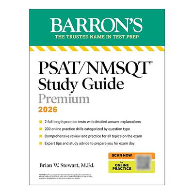 英文原版 PSAT/NMSQT Premium Study Guide 2026 巴朗PSAT/NMSQT 美国中学生初步学术评估测试学习指南 2套题+复习指南+在线练习