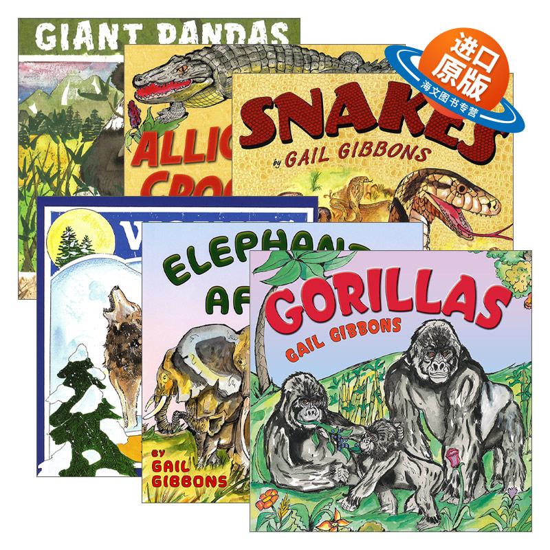 英文原版 野生动物系列6册套装 Gail Gibbons 盖尔吉本斯少儿百科系列 鳄鱼/大象/大熊猫/大猩猩/蛇/狼 英文版 进口英语原版书籍