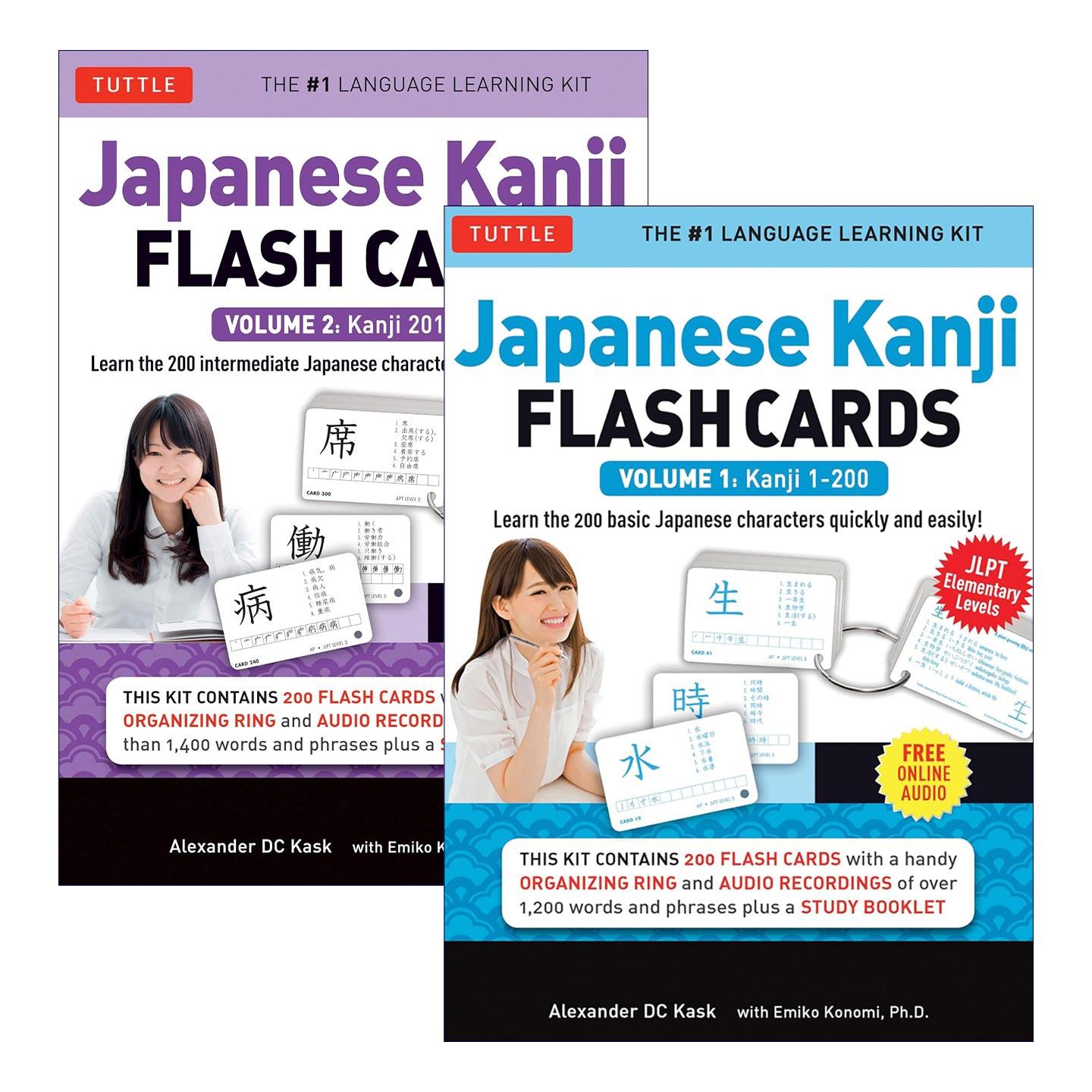 原版 Japanese Kanji Flash Cards Kit 日语汉字识字闪卡套装2册 JLPT备考 初级/中级水平 含在线音频 Tuttle 进口原版书籍