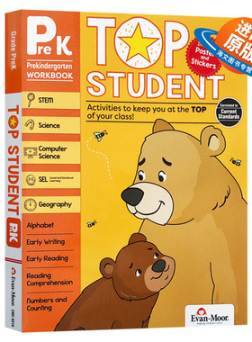 美国加州教辅 优等生系列练习册 幼儿园小中班 英文原版 Evan-Moor Top Student Grade Prek 英语数学STEM科学计算机 英文版