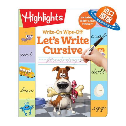 英文原版 Write-On Wipe-Off Let's Write Cursive 可写可擦 书法练习 亮点幼儿儿童启蒙认知绘本 游戏活动书 英文版 进口书籍