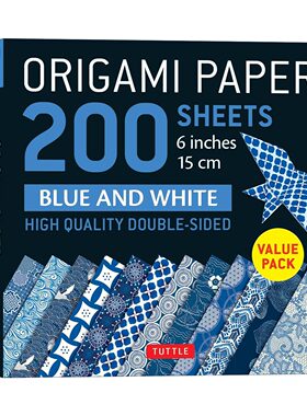 英文原版 Origami Paper 200 sheets Blue and White Patterns 6