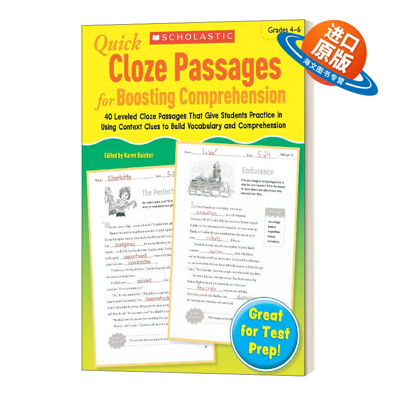 英文原版 Quick Cloze Passages For Boosting Comprehension 促进理解的快速完形填空段落 英文版 进口英语原版书籍儿童外文书