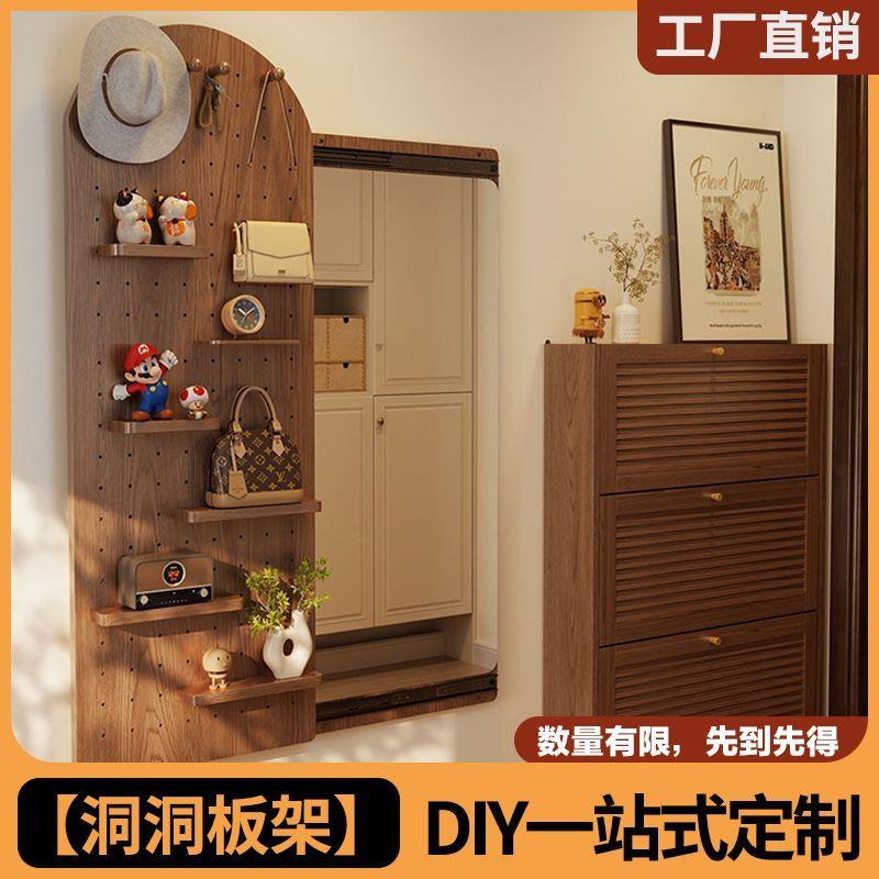 实木穿衣镜置物架一体入户门玄关隐藏全身镜推拉隐形卧室推拉镜子