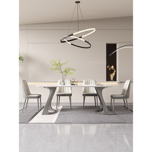 意式轻奢岩板餐桌现代简约高端长方形家用别墅小户型饭桌极简组合