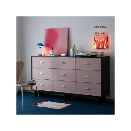 韩式多巴胺粉色九斗柜莫兰迪色客厅储物收纳边柜中古玄关柜梳妆柜