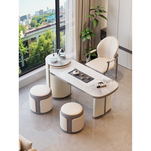 2025新款高端岩板茶桌烧水壶一体嵌入式茶具一整套岛台阳台泡茶台