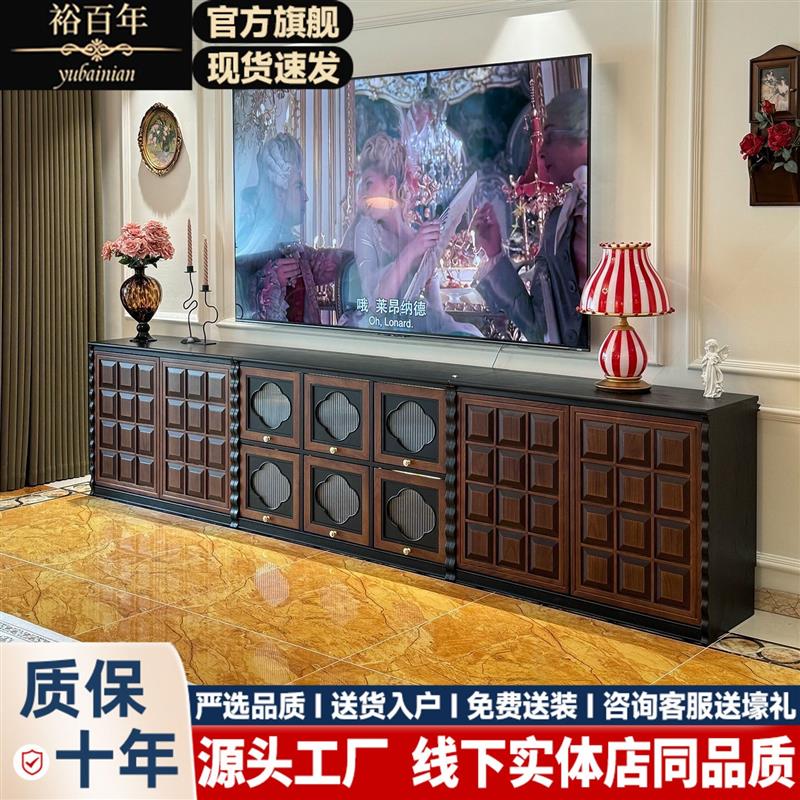 法式复古中古风实木落地电视柜四叶草模块组合柜客厅置物展示柜子图片
