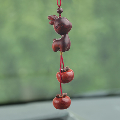 一鹿平安事事如意一路平安檀木汽车挂件后视镜吊饰车载装饰品吊坠