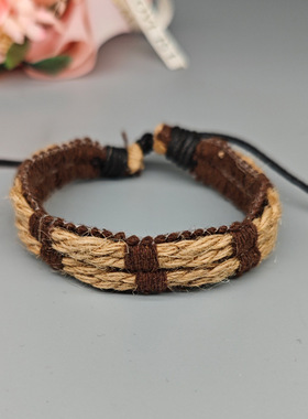 复古个性手工编织麻绳手链欧美网红抽绳时尚可调手环小众粗糙质感