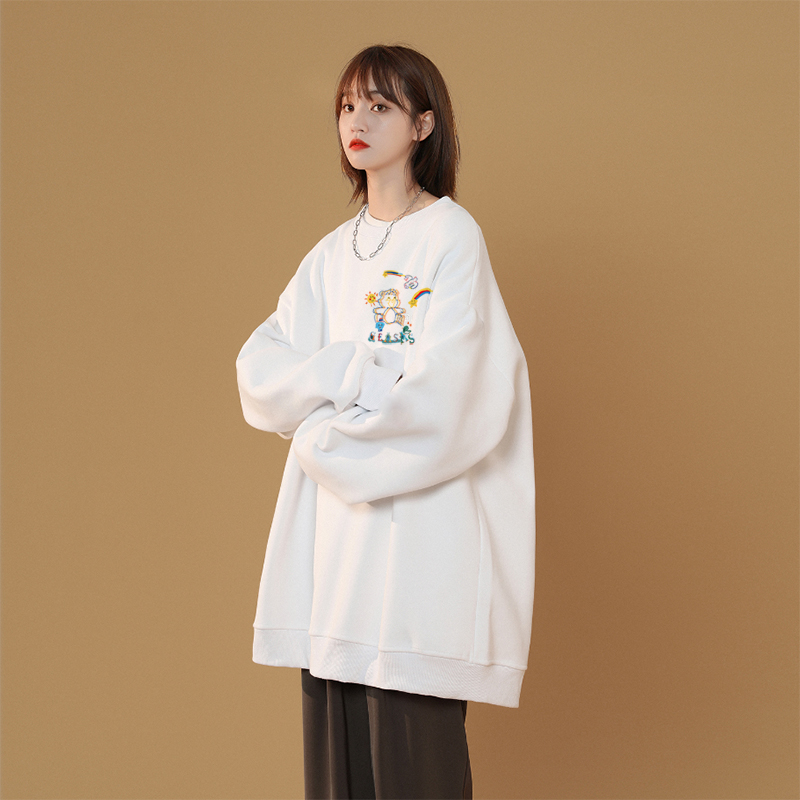 情侣装卫衣长袖学生秋冬套头男风卡通圆领班服港风印花宽松上衣潮