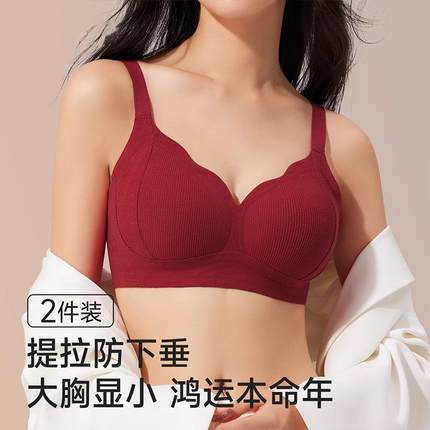 本命年内衣套装女大胸显小提拉聚拢收副乳防下垂2025大红色文胸罩