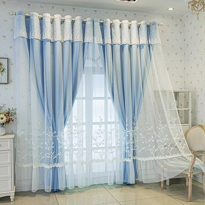 双层窗帘布纱一体田园小清新简欧成品客厅卧室全遮光加厚窗帘定制