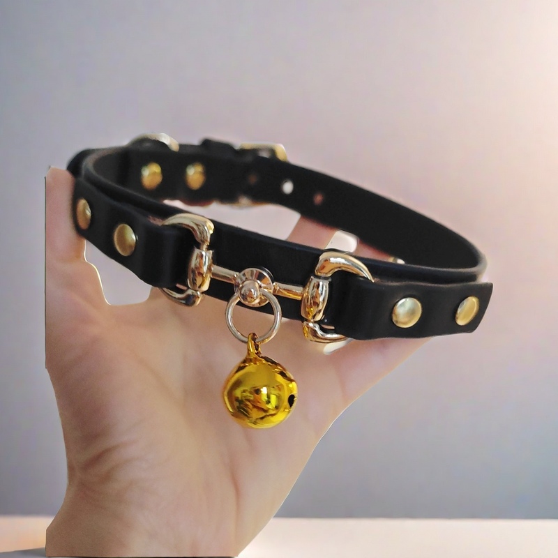 Puppy*铃铛项圈女皮质choker带牵引定制可刻字道具cos脖圈男
