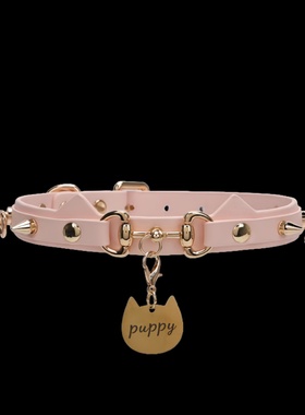 Puppy*粉红女巫猫头牌项圈骨头牌choker可刻字女芭比脖圈带牵引
