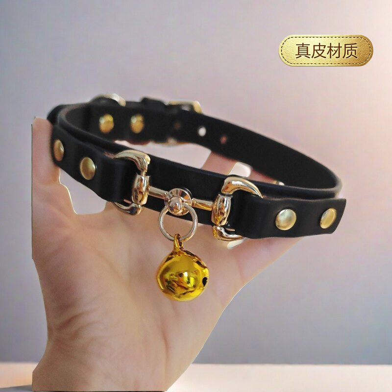 Puppy*铃铛项圈女皮质choker带牵引定制可刻字道具cos脖圈男真皮