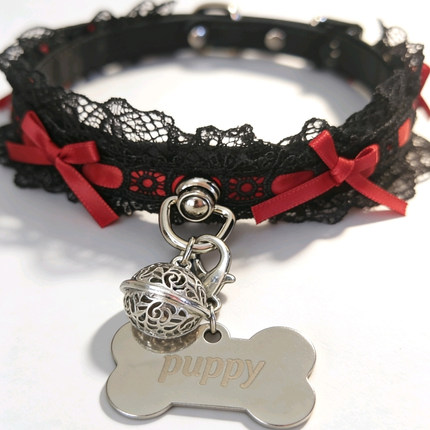 Puppy*女仆蕾丝choker丝带蝴蝶结项链真皮铃铛项圈情侣礼物