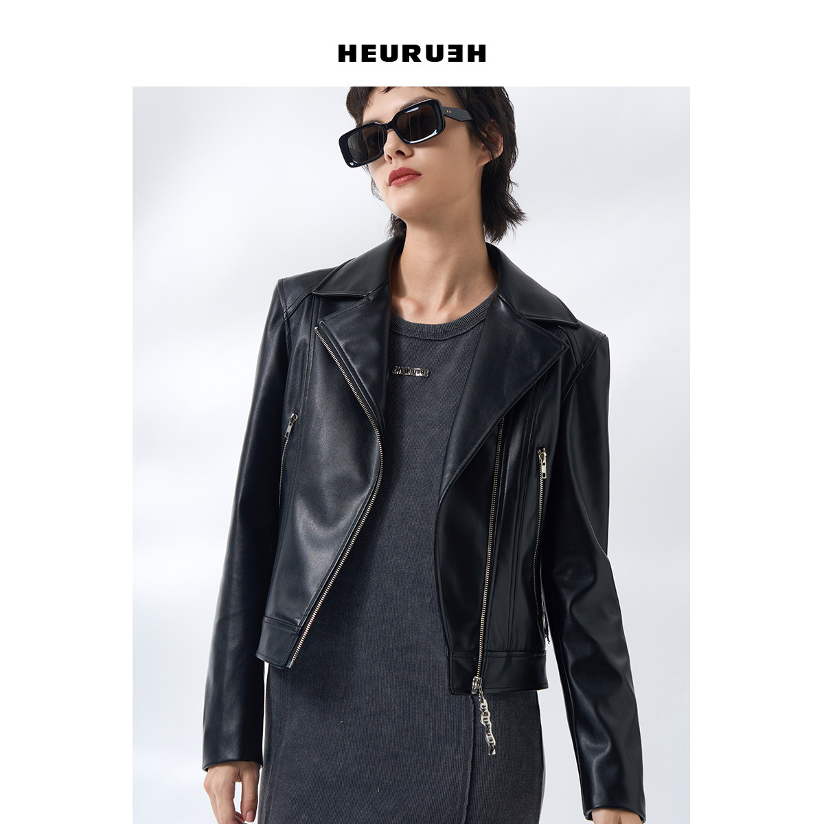 PU仿小羊皮流苏设计短夹克