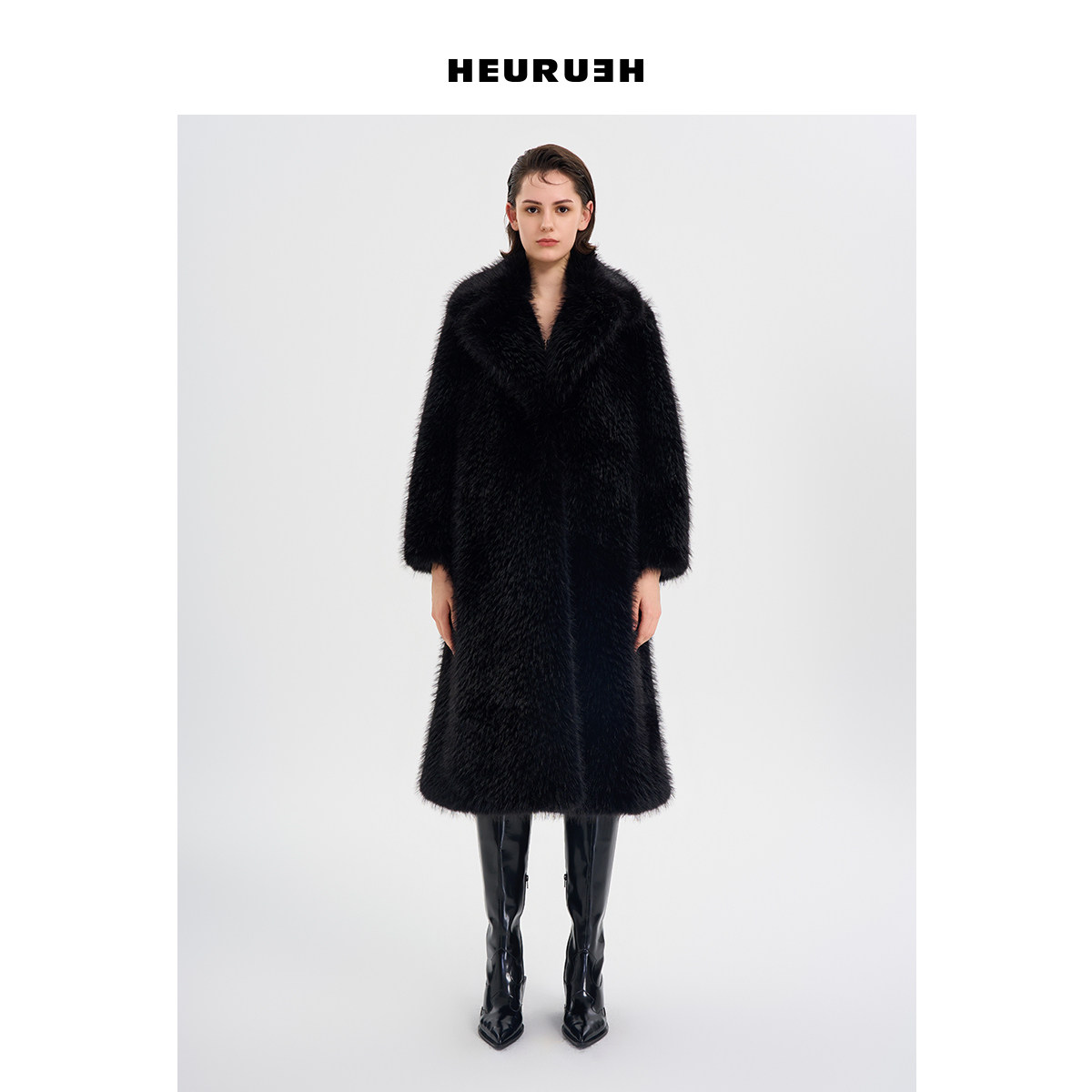 HEURUEH 新品A摆仿毛皮草冬季外套大衣