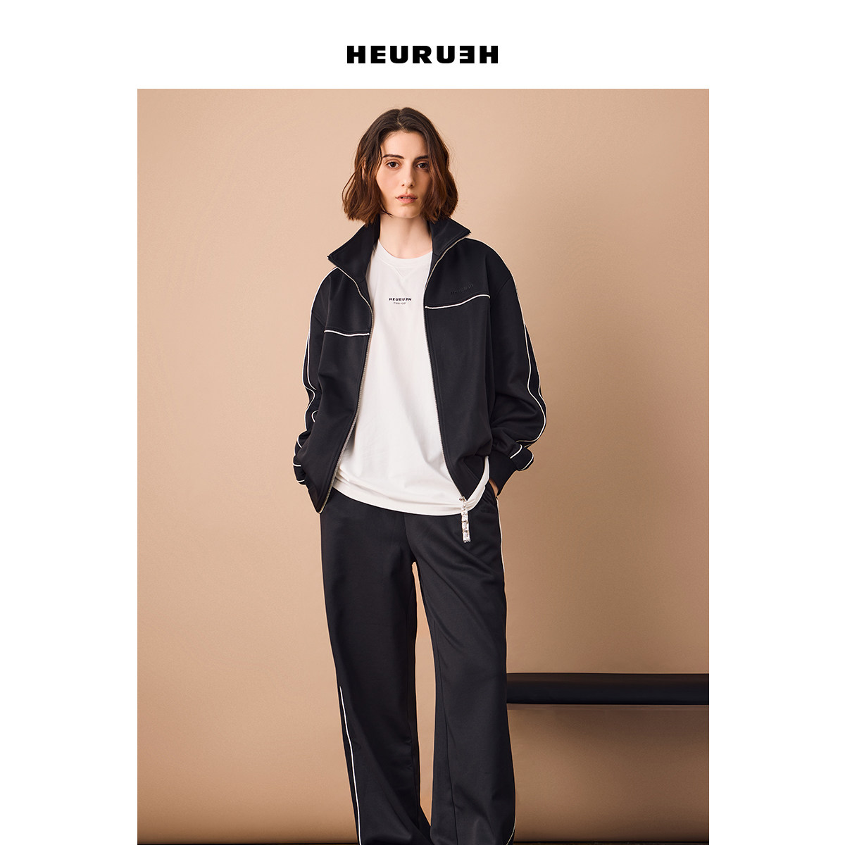 HEURUEH 明星肖战同款春秋薄外套黑色运动休闲外套男女同款上衣