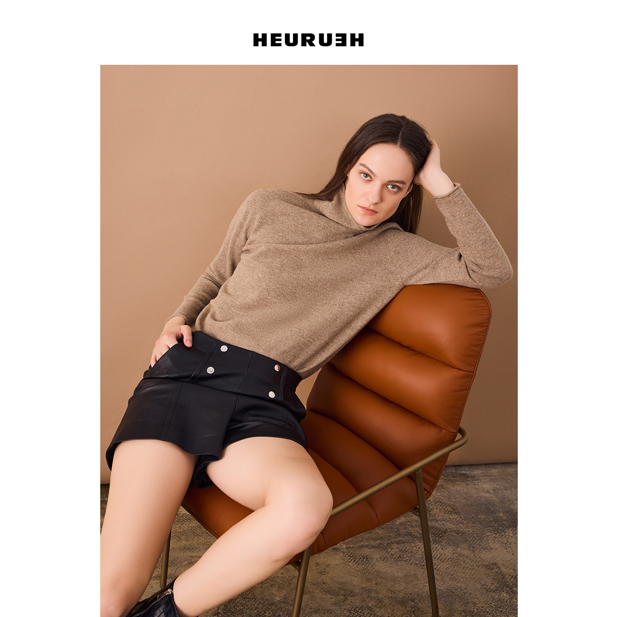 HEURUEH100%羊毛高领针织毛衣