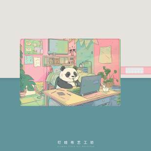 加班熊猫布艺笔帘定制高颜值文创卷笔袋可爱动物插画文具收纳笔包